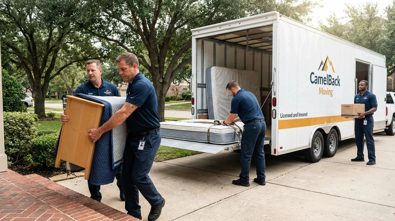 Crew loading residential truck for cross-state move from Douglas, AZ