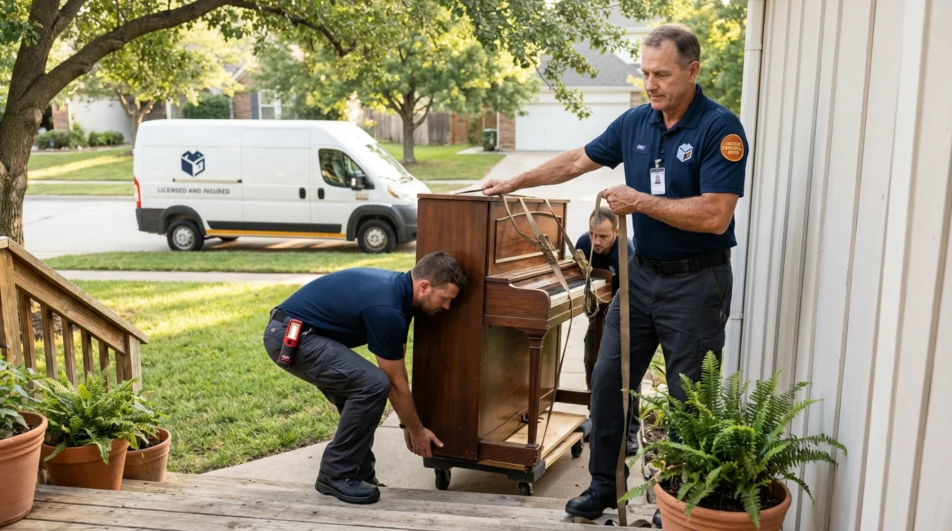 Licensed piano movers securing grand piano in Douglas, AZ
